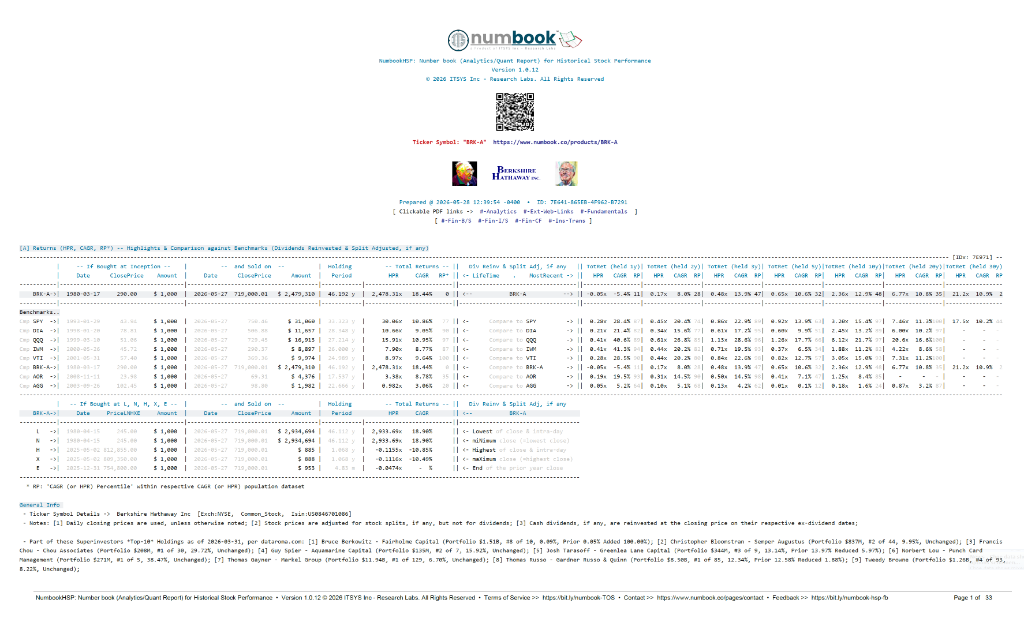 Numbook HSP Berkshire Hathaway Analytics Benchmarks